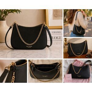 Kate Spade Madison Saffiano Black Leather Shoulder Bag with Gold Hardware NWT